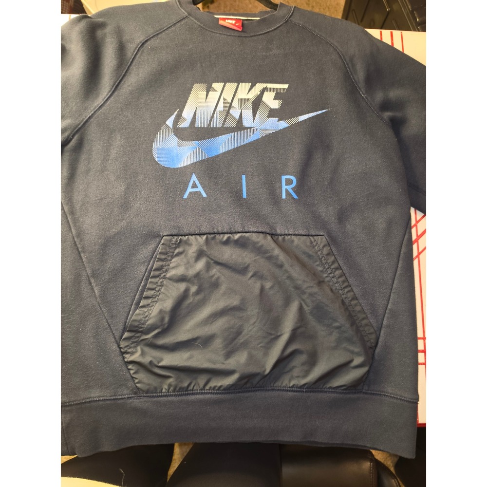 Nike Air Crewneck Sweatshirt Mens Medium Black Blue Graphic Pocket Pullover